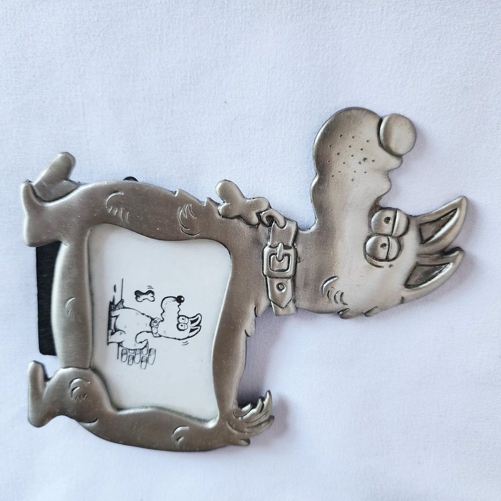 Vintage Cartoon Dog Pewter Tone Picture Frame 90s Funny Puppy Desk Decor 2"x3" - Picture 2 of 9